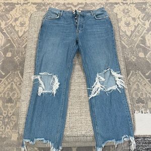 Free People Blue Distressed Ankle Jeans